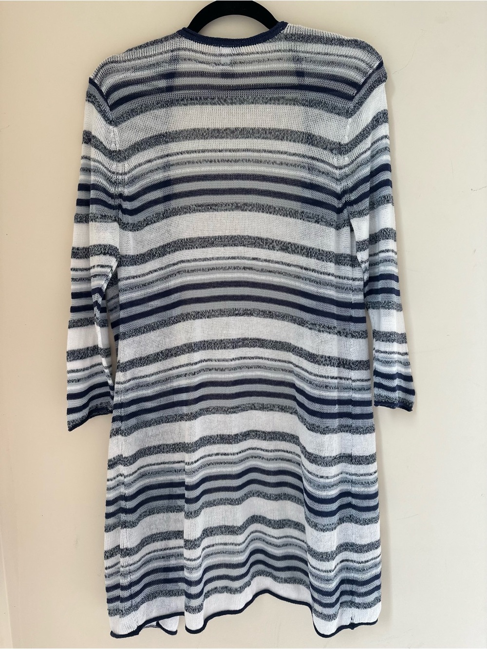 Chico’s Navy White Striped Open Front Duster Cardigan Lightweight Size 1 Medium - Picture 3 of 4